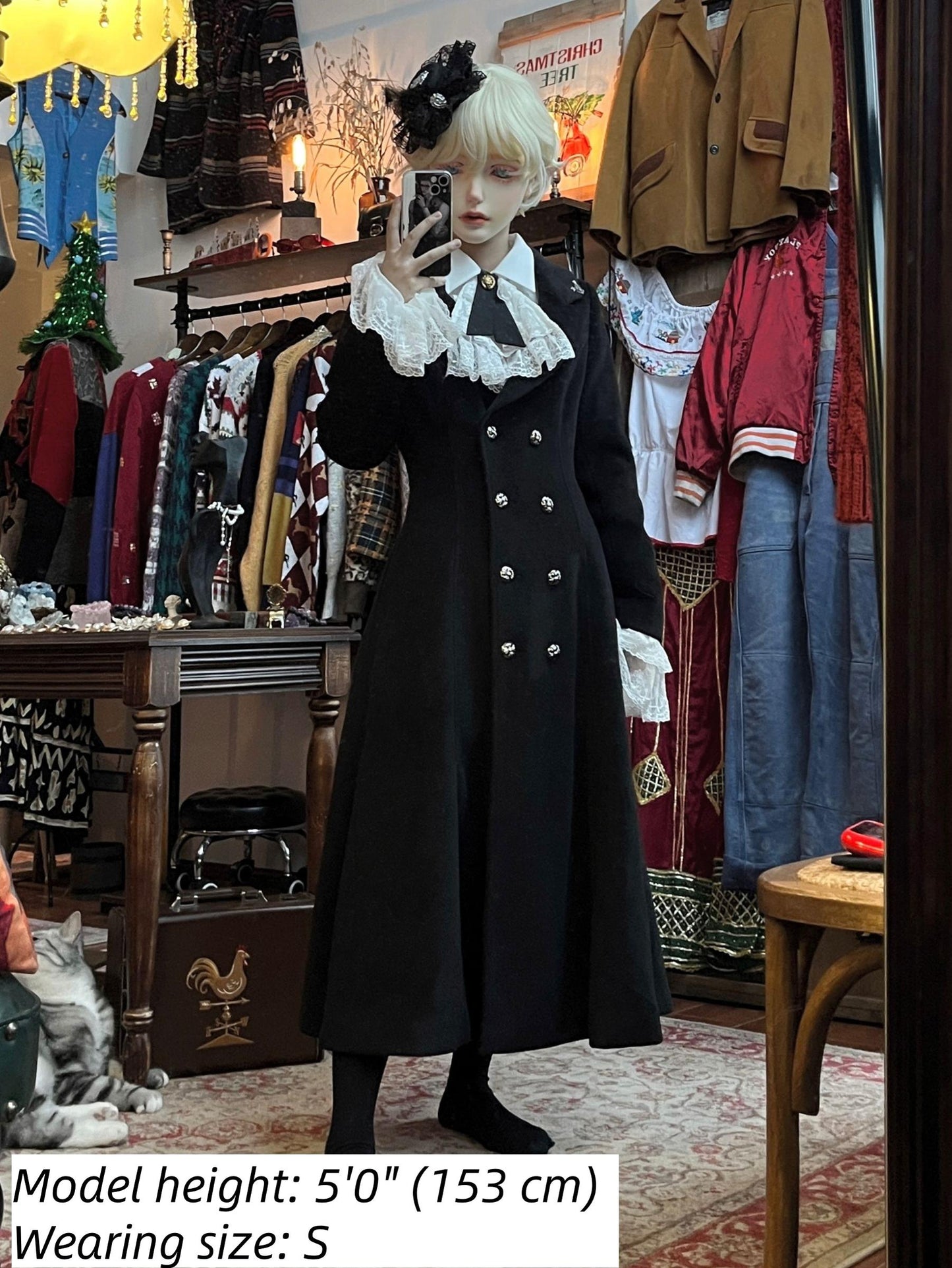 Nightingale Girl - Downfall Dawn - Gothic Lolita Black Double-Breasted Coat