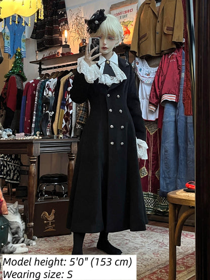 Nightingale Girl - Downfall Dawn - Gothic Lolita Black Double-Breasted Coat