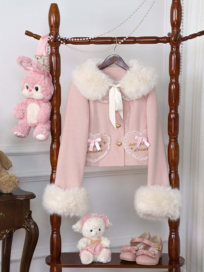 Dream Magic Box - Milk Puff - Winter Fleece-lined Sweet Lolita Coat, Detachable Collar