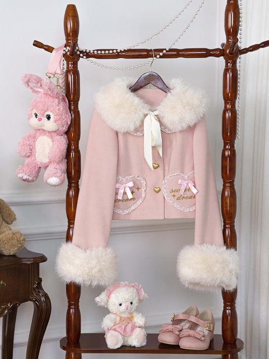 Dream Magic Box - Milk Puff - Winter Fleece-lined Sweet Lolita Coat, Detachable Collar