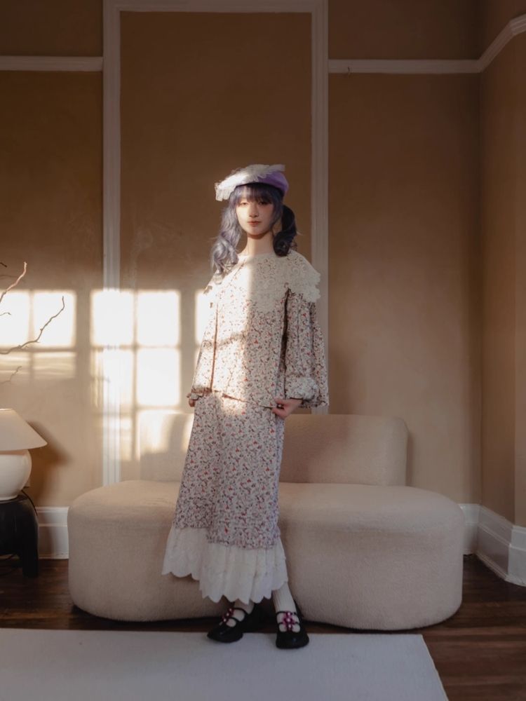 Peplum Printed Embroidered Spliced Lace Wide Leg Pants【s0000007943】