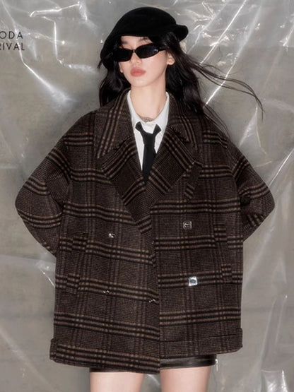 Blazer collar reversible tweed coat【s0000004885】