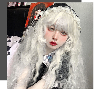 PippiPalace - White Moonlight - Elegant Long White Curly Lolita Wig