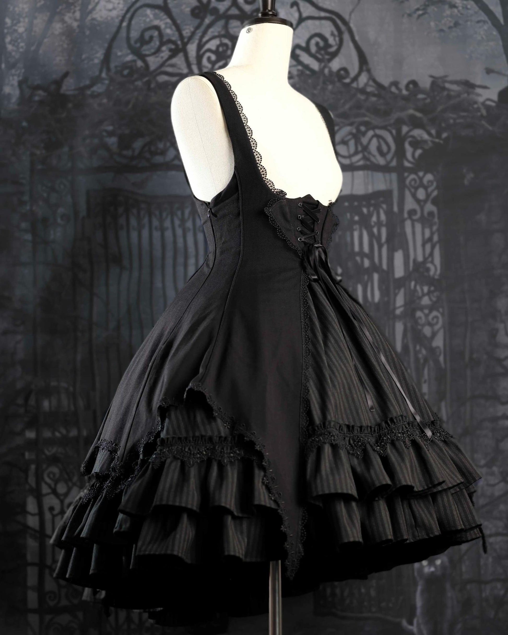Lilizi - Redemption Song - Gothic Lolita OP Dress Cross Embroidery Tiered Hem