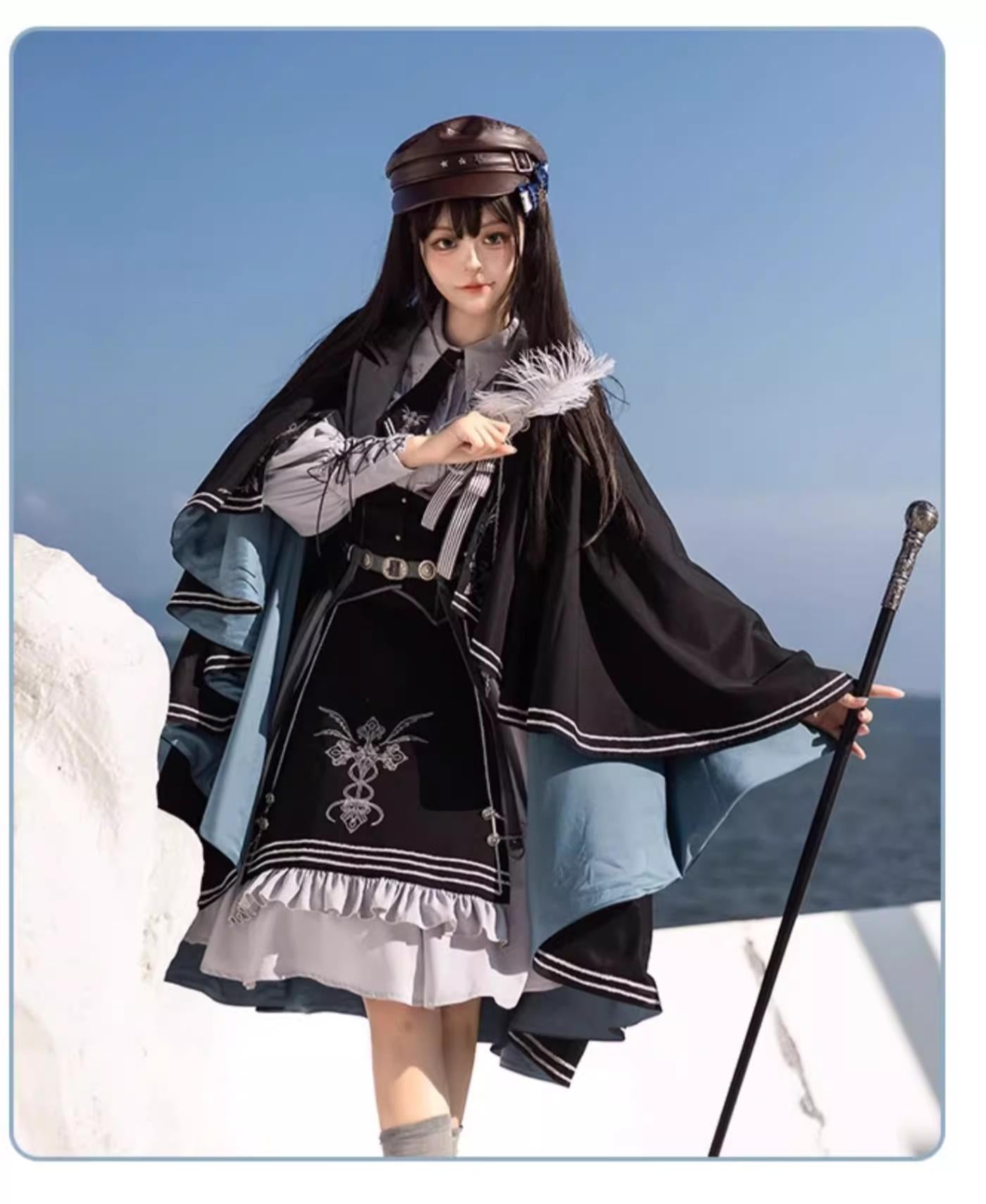 CHUNLV LOLITA - Dark Night Contract - Blue Military Lolita Dress Suit Skirt Elegant OP Cape