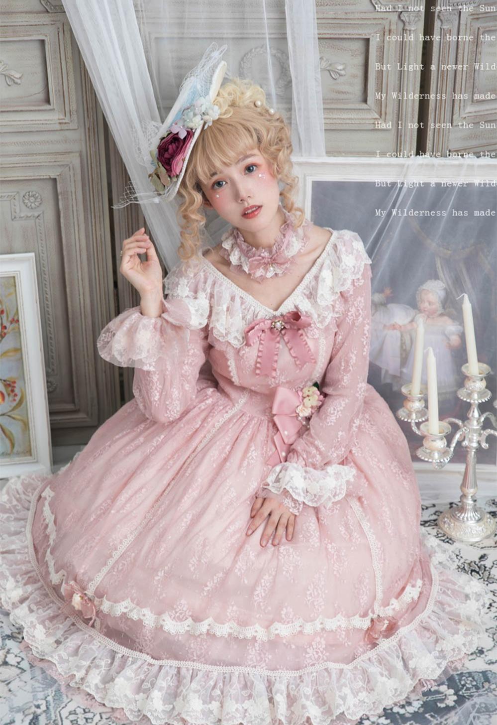 Miss Point - Dawn Girl - Reto Elegant lolita OP Dress Lace Long Sleeve
