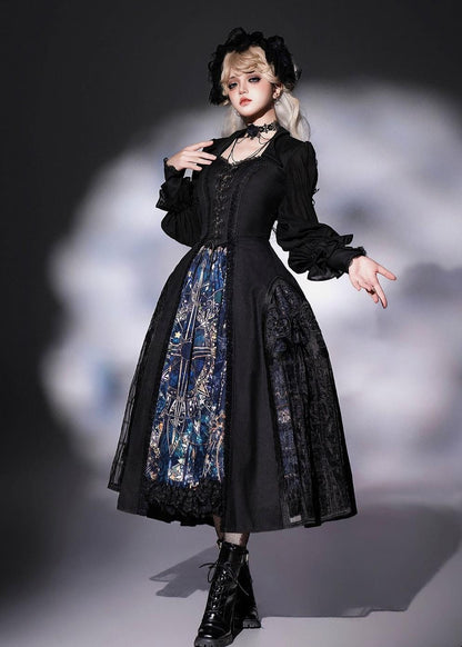 Susin Lolita - Night Traveler - Gothic Lolita Skirt Outfit Long Coat Shirt and Bustier Set