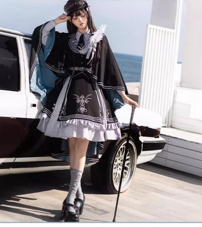 CHUNLV LOLITA - Dark Night Contract - Blue Military Lolita Dress Suit Skirt Elegant OP Cape