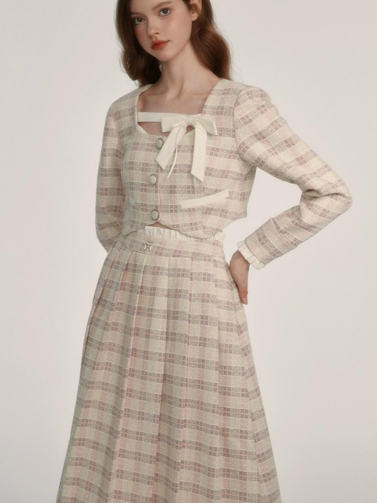 Fragrance Style Plaid Pleated Skirt Suit【s0000003452】