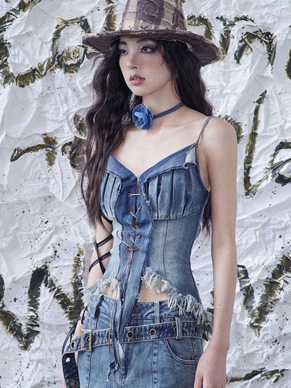 Suspenders sexy strap denim tube top【s0000003024】