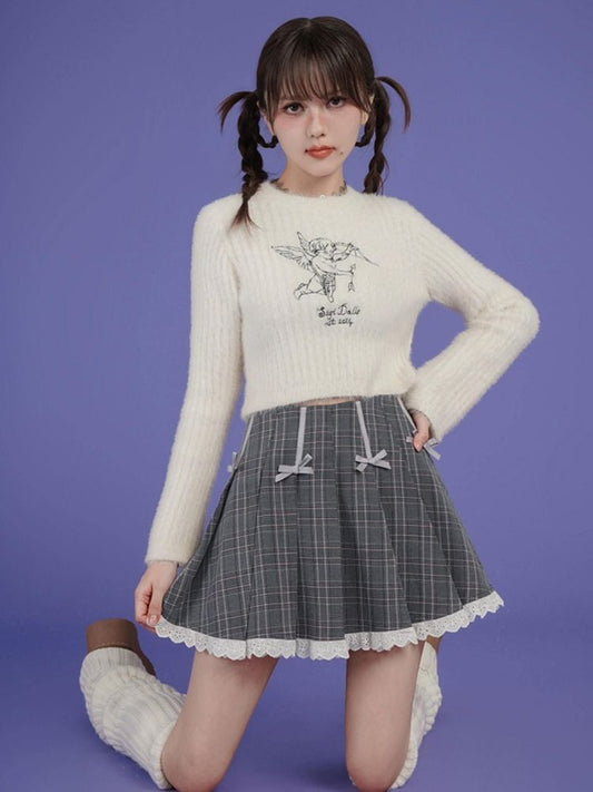 Grid bow high-waisted bustier skirt【s0000005598】