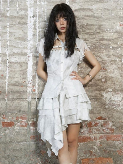 Stitching short-sleeved shirt【s0000003211】