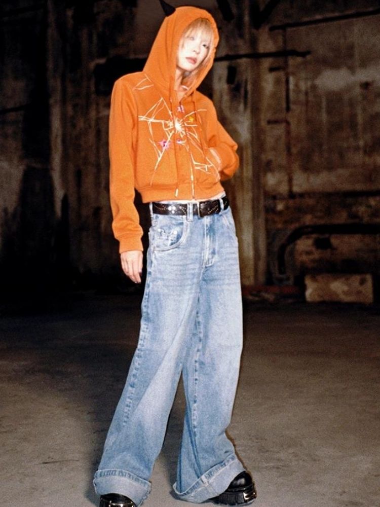 Crackle Print Pointed Short Sweatshirt Jacket【s0000004815】