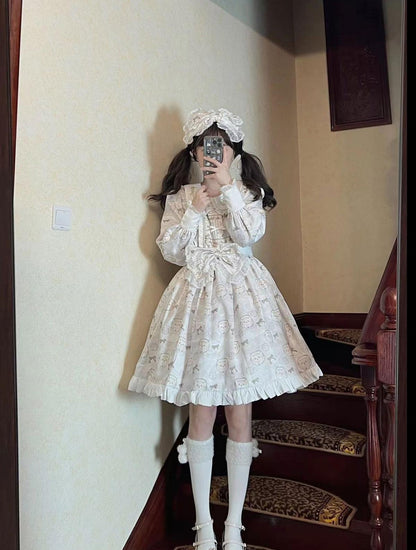 Good NIght Cats - Tiger in Autumn - Kawaii Lolita Printed OP Dress Set