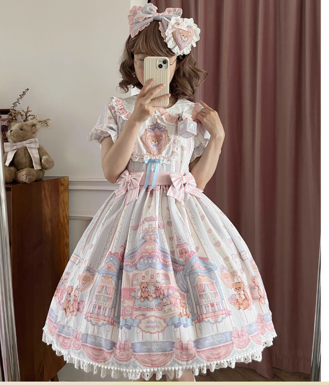 Eternity Spring - Barbie Bear - Sweet Lolita Bear Print JSK and OP