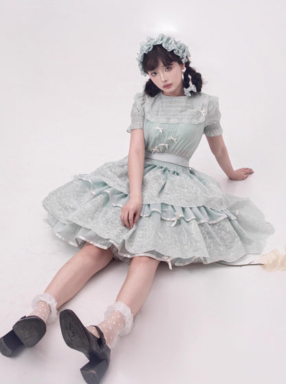 ZJstory - Sonnet Summer - Sweet Lolita Dress Set Embroidery Shirt Tiered Jumper Dress
