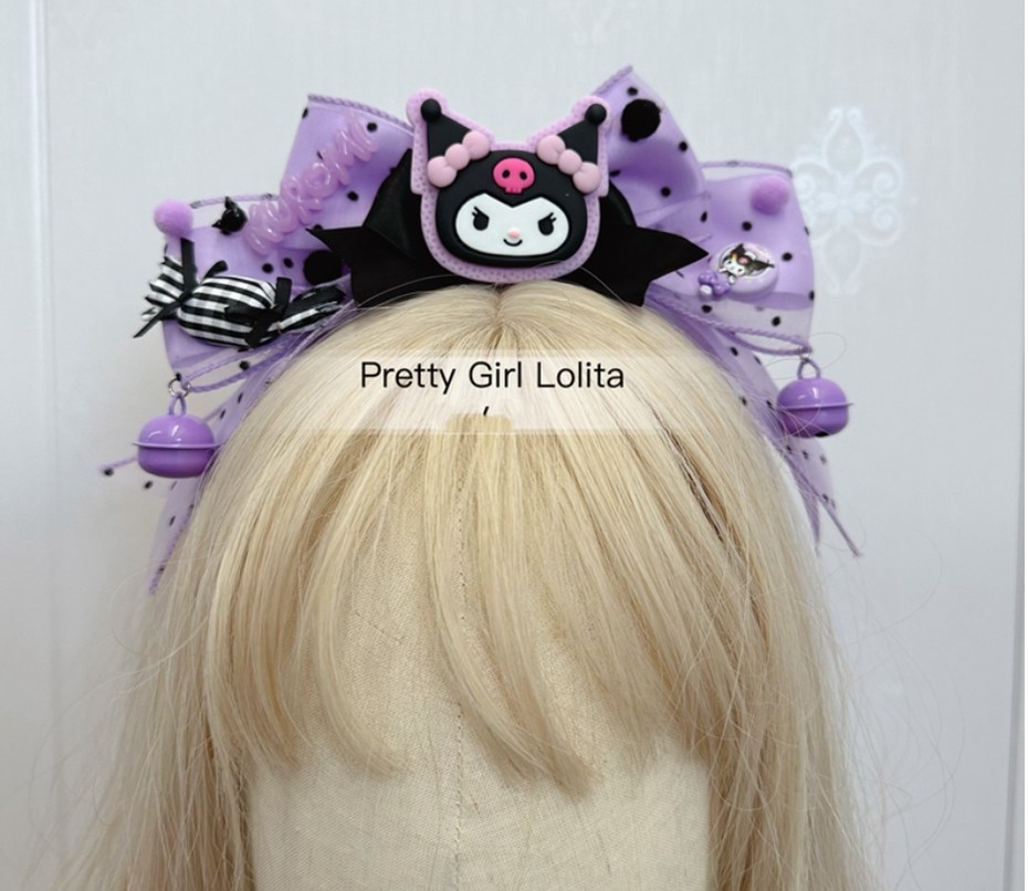 Pretty Girl Lolita - Purple Black Cartoon Kulomi - Kid Lolita Accessory Clips and Cane