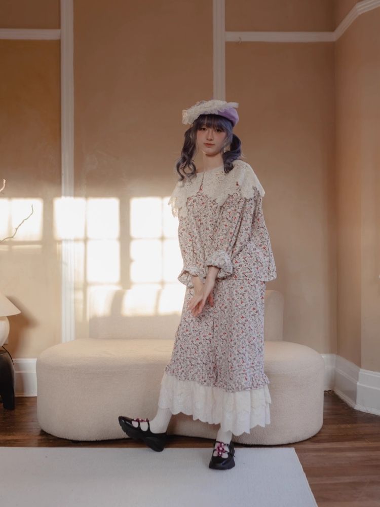 Peplum Printed Embroidered Spliced Lace Wide Leg Pants【s0000007943】