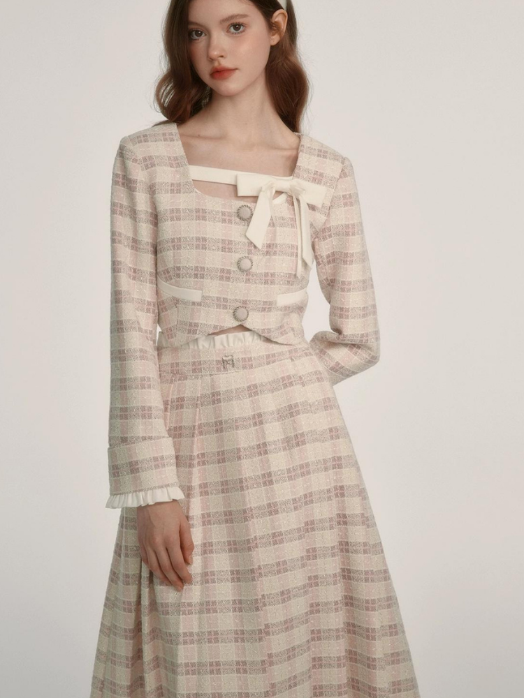 Fragrance Style Plaid Pleated Skirt Suit【s0000003452】