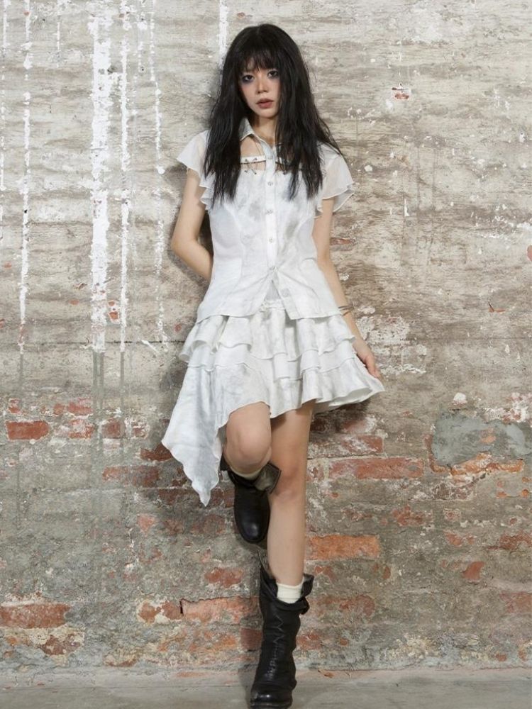 Stitching short-sleeved shirt【s0000003211】