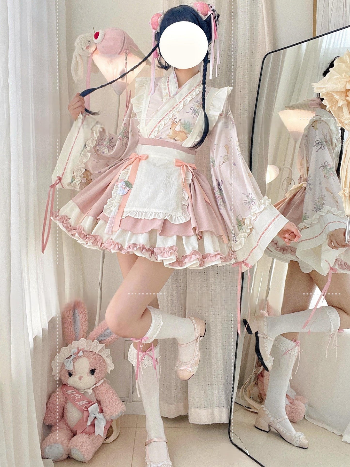 Qianmu - Little Herbalist - Han Lolita Skirt Outfit with Cross-collar Blouse and Apron