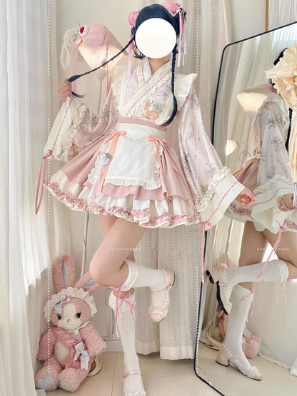 Qianmu - Little Herbalist - Han Lolita Skirt Outfit with Cross-collar Blouse and Apron