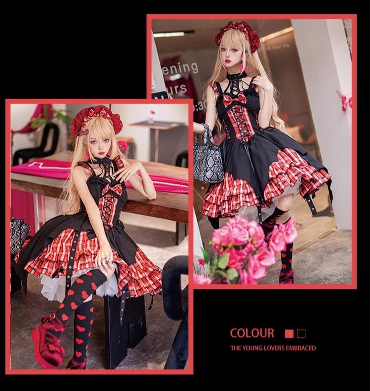 OCELOT - Rock 'N' Row Radio Wave - Punk Lolita JSK Dress Plaid Irregular Hemline Dress