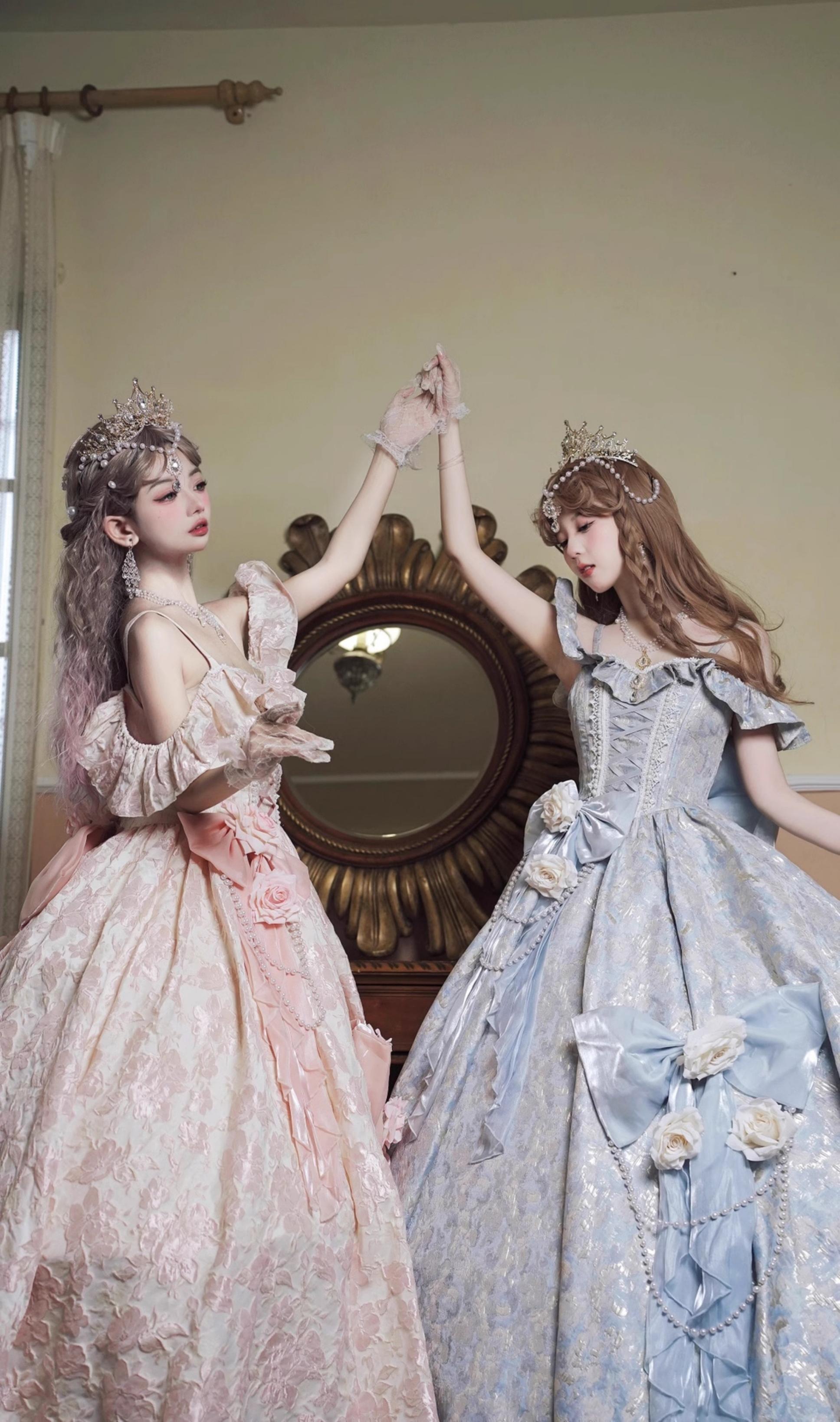 Nectarine White Tea - Rossia Salutes - Embossed Jacquard, Rose Accent, Bridal Wedding Lolita JSK Dress