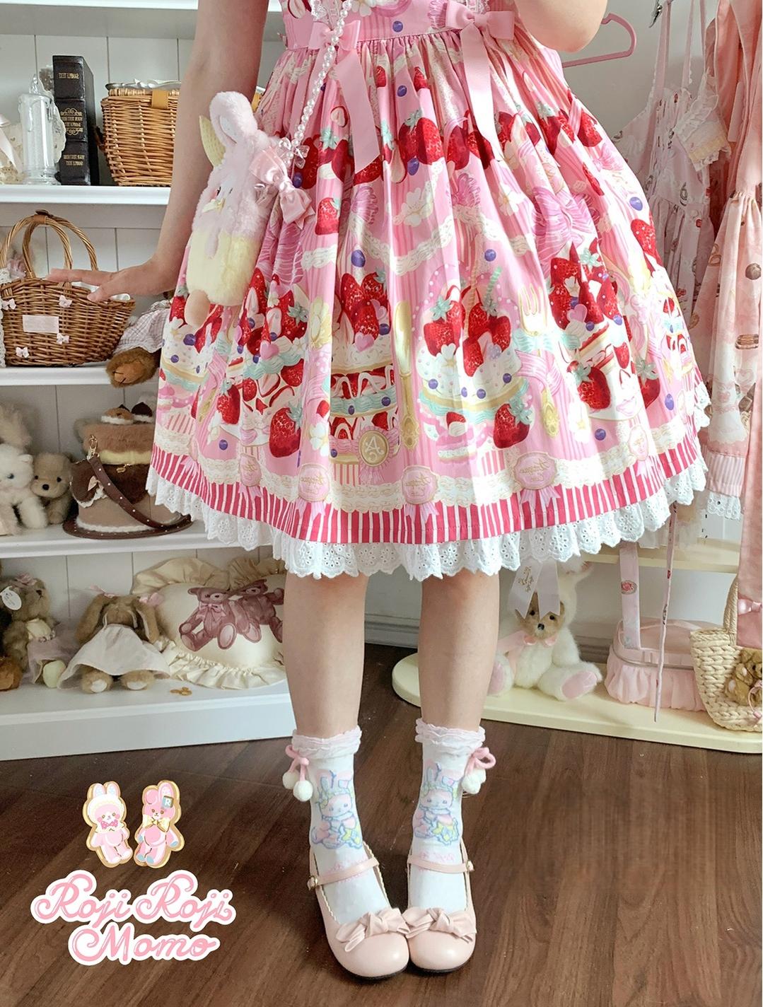 Roji Roji - Kawaii Lolita Mid-Calf Socks, Rabbit Print