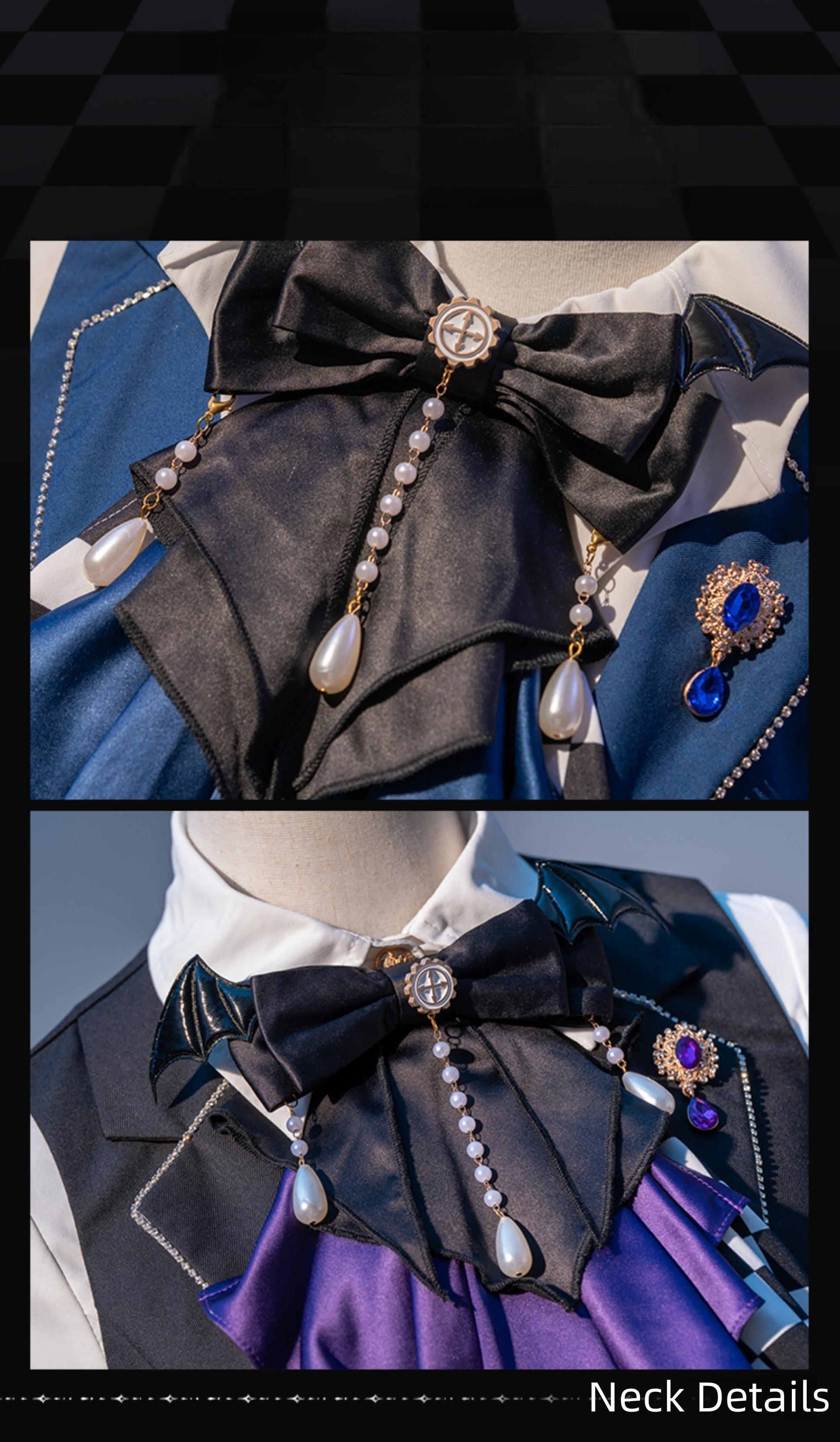 Forest Fluorescent Carps - The Judge's Game - Dark Blue Ouji Lolita Tailored Vest, Shorts Outfit