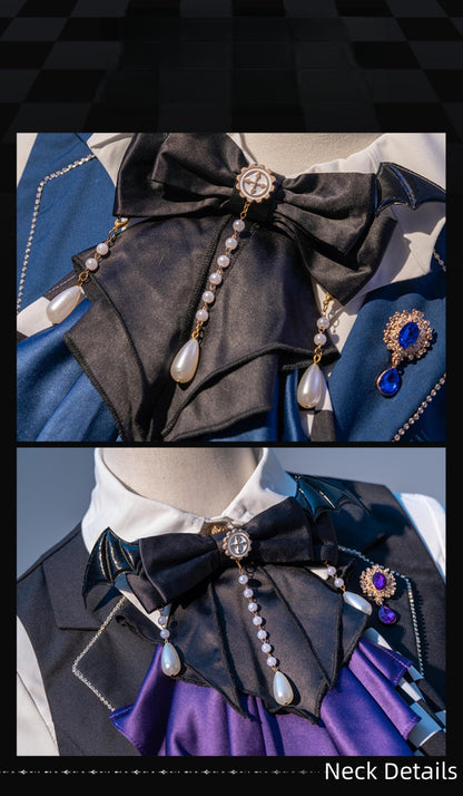 Forest Fluorescent Carps - The Judge's Game - Dark Blue Ouji Lolita Tailored Vest, Shorts Outfit