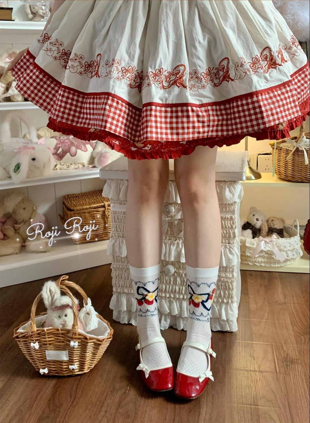 Roji Roji - Sweet Lolita Socks, Strawberry Print