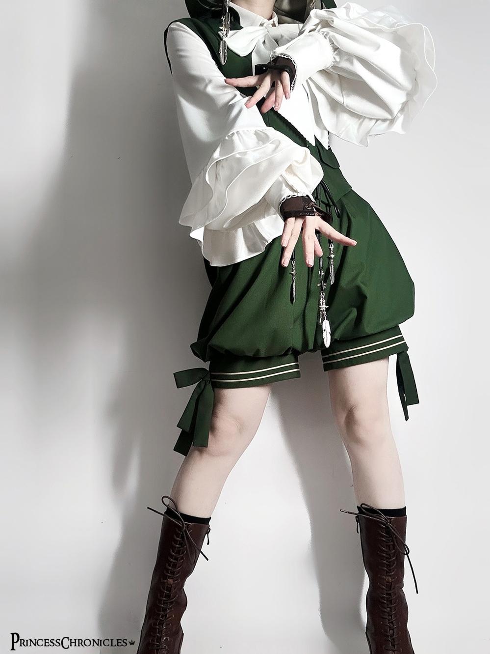 Princess Chronicles - Bunny Feather - Ouji Lolita Shorts Set with Hooded Vest with Bunny Ear