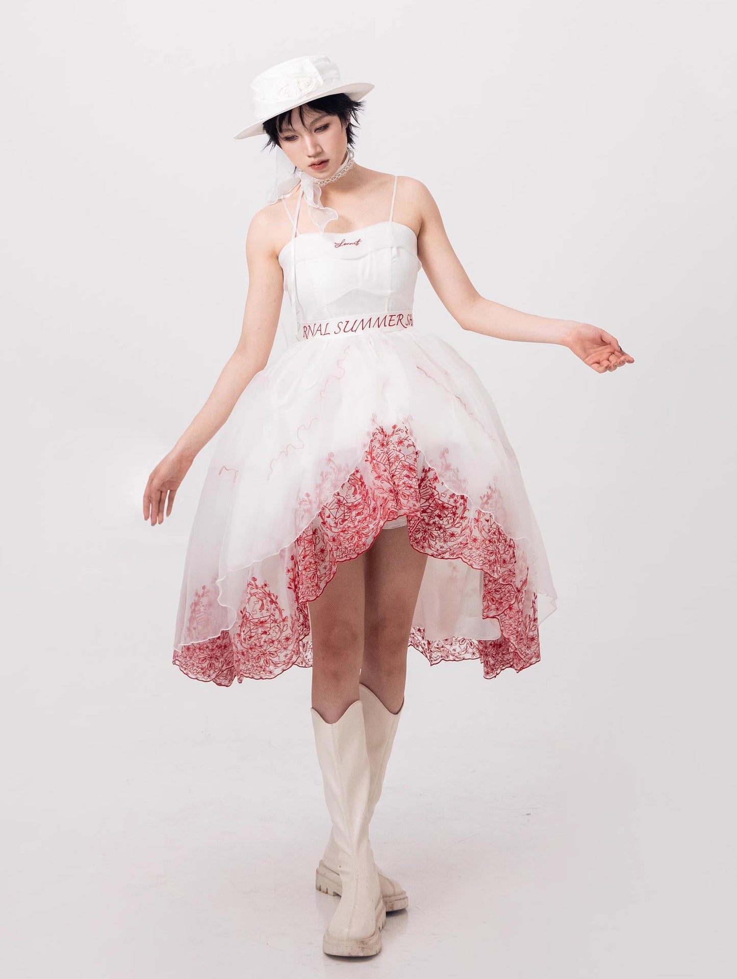 ZJstory - Sonnet Summer - Sweet Lolita Dress Set Embroidery Shirt Tiered Jumper Dress