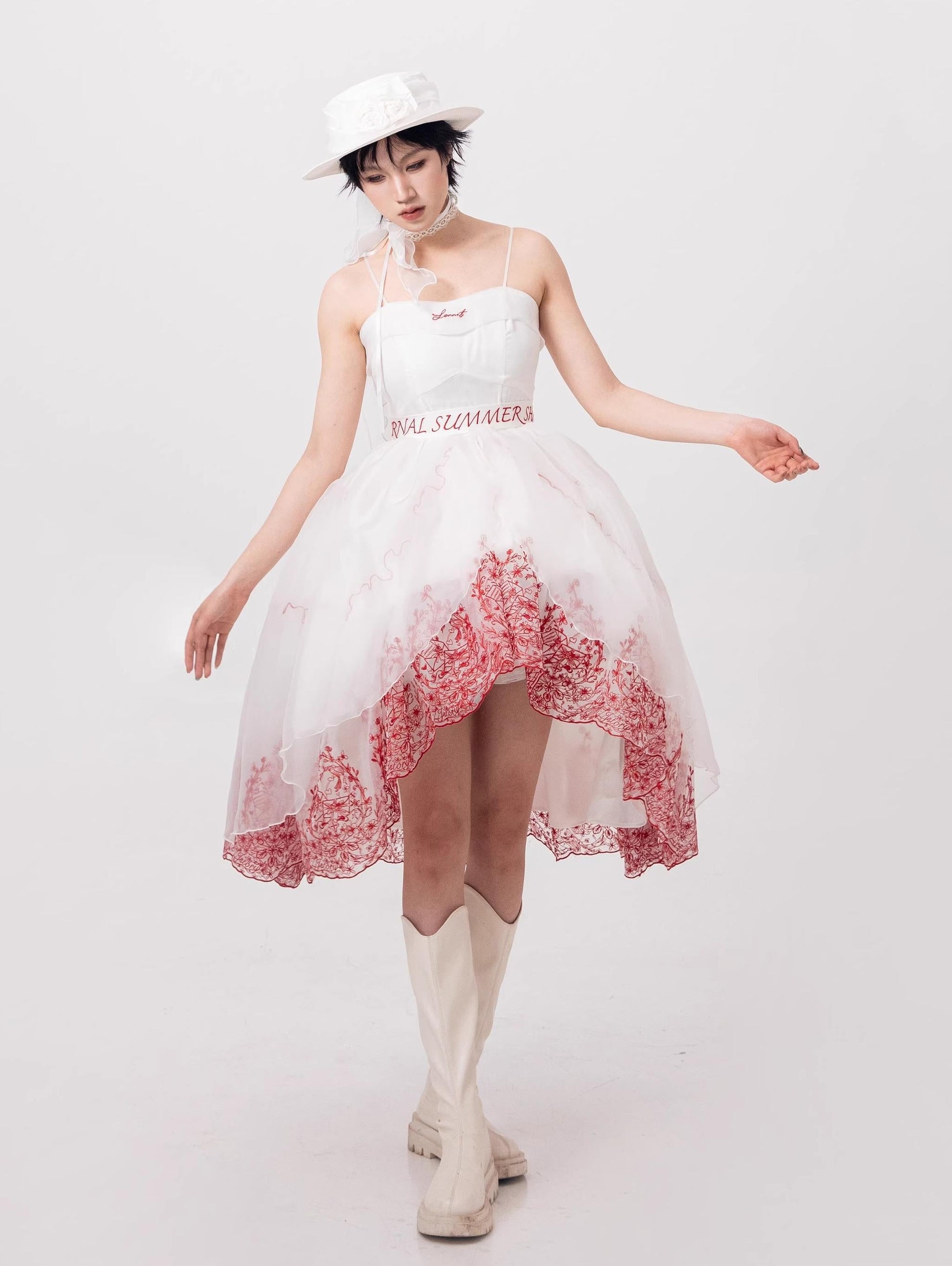 ZJstory - Sonnet Summer - Sweet Lolita Dress Set Embroidery Shirt Tiered Jumper Dress