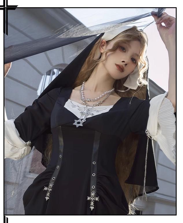 CHUNLV LOLITA - Night Cathedral - Halloween Nun Lolita OP Suit Gothic Dress Set