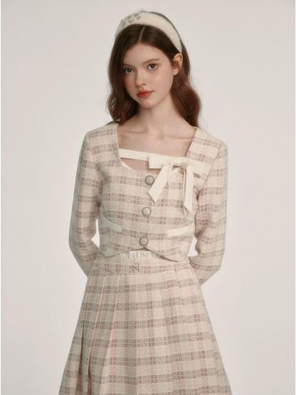 Fragrance Style Plaid Pleated Skirt Suit【s0000003452】
