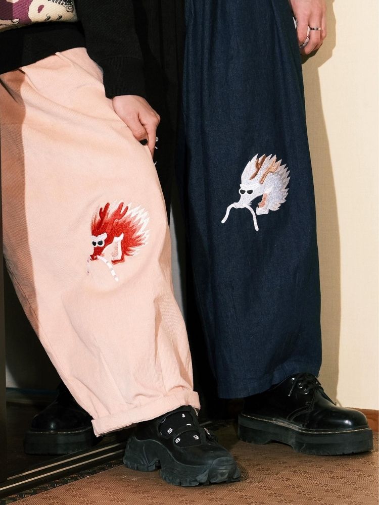 Two-color stitching wide-leg pants【s0000003617】