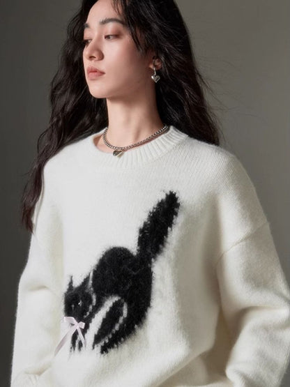 Monday fried cat soft round neck pullover sweater【s0000004867】