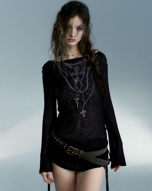 Black print long sleeve T-shirt