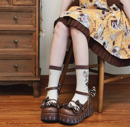 Sheep Puff - Chocolate Sponge Cake - Sweet Lolita Thick-Sole Shoes with Printed Platform