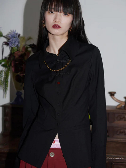 Wool Blend Handmade Button Hollow Shirt Top