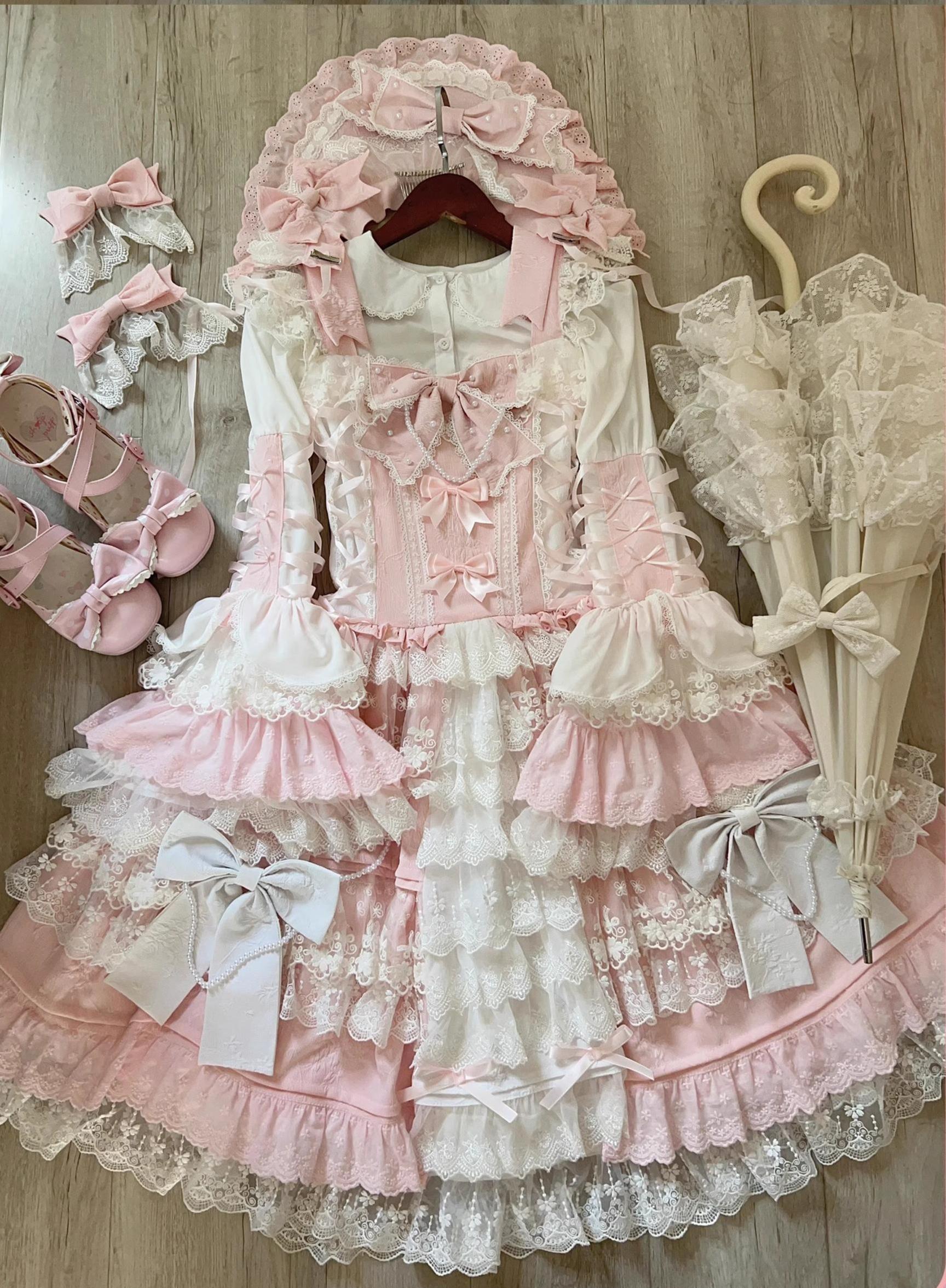 Peach Bunny - Sakura Love - Gorgeous Doll-like Lolita Dress Suit, Tiered Skirt