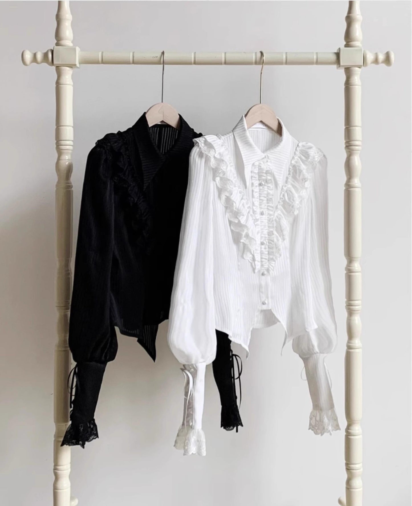 With PUJI - Charlotte - Elegant Lolita Blouse Summer Shirt with Lantern Sleeves