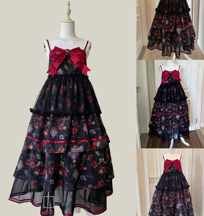 Gloaming - Sweet Lolita Cherry print Short Sleeve OP and SK Set