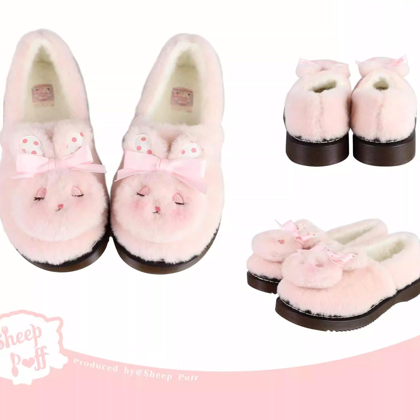 Sheep Puff - Rabbit Fur - Sweet Lolita Shoes Plush Rabbit Winter Lolita Shoes