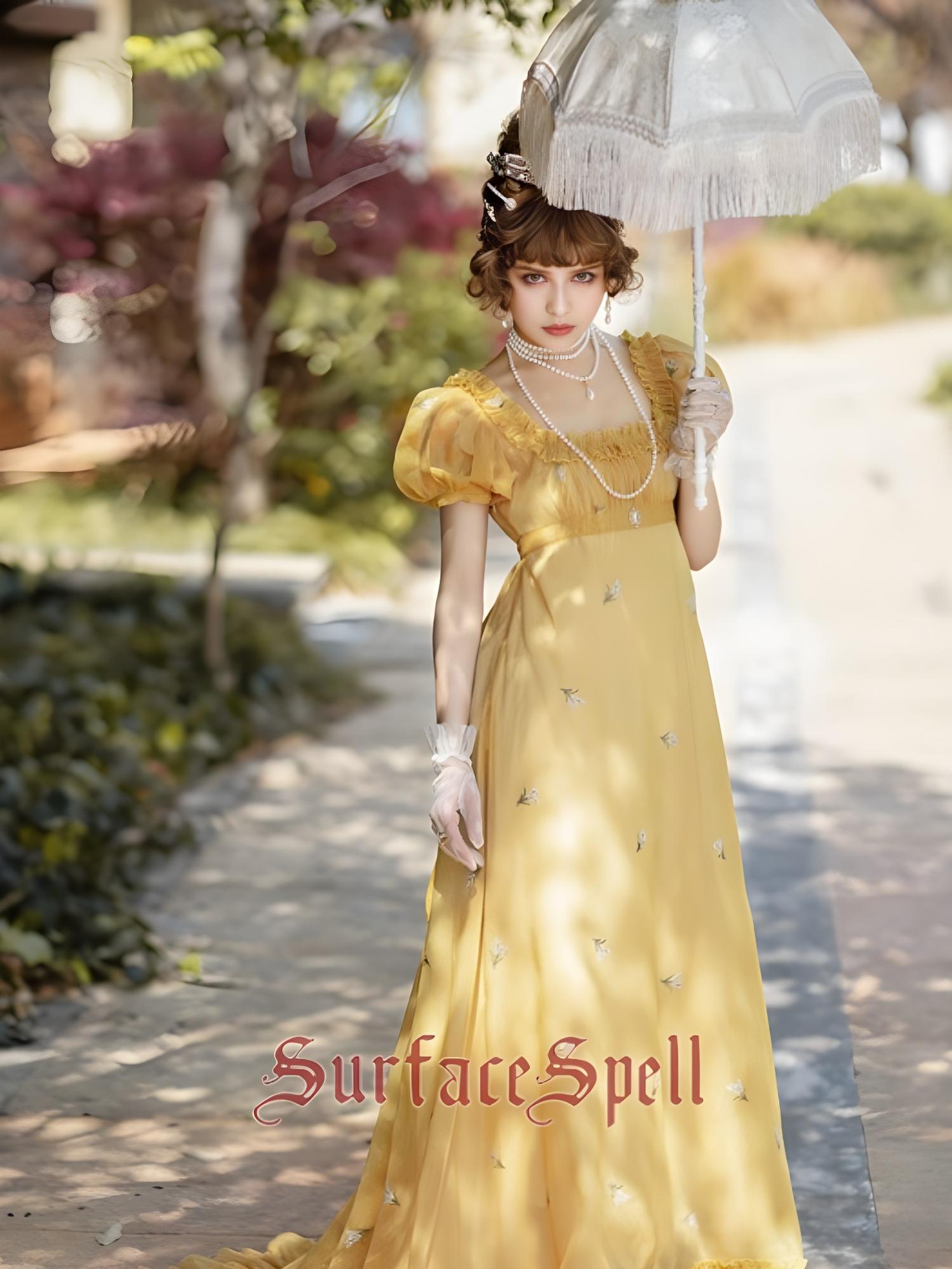 Surface Spell - Spring Rendezvous - Vintage Lolita OP Dress Embroidered Empire Waist Dress