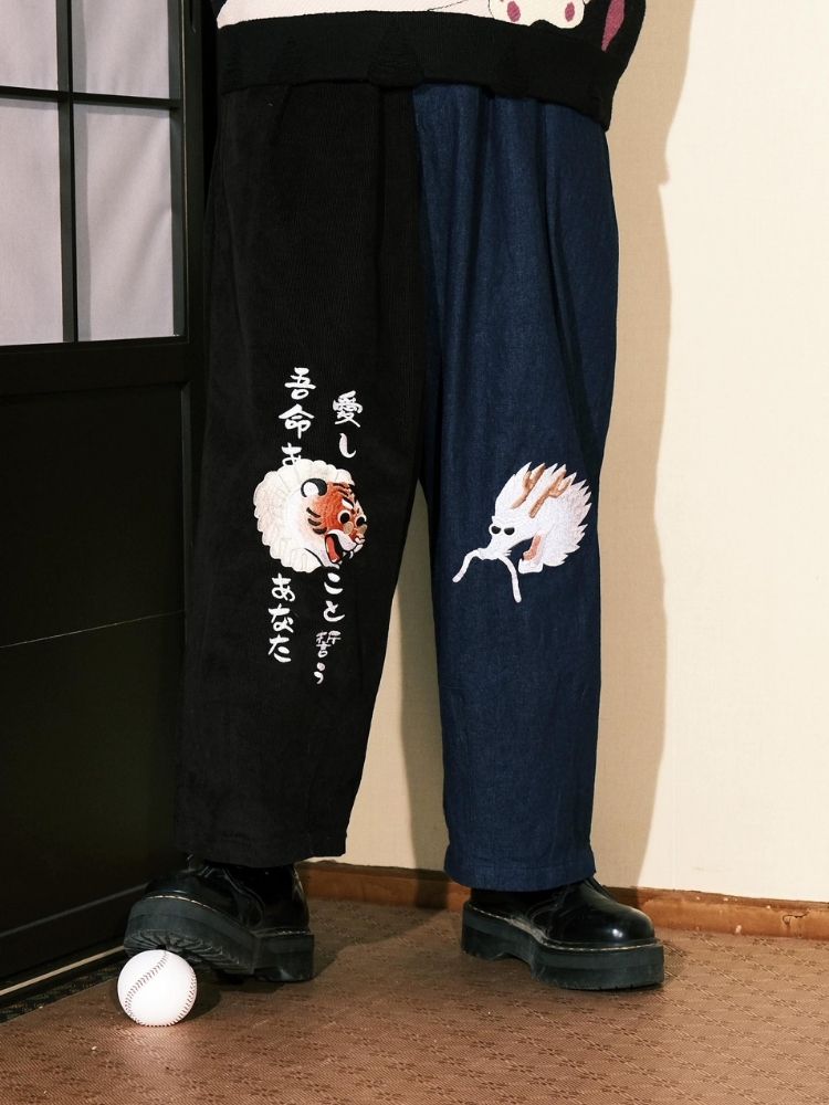 Two-color stitching wide-leg pants【s0000003617】