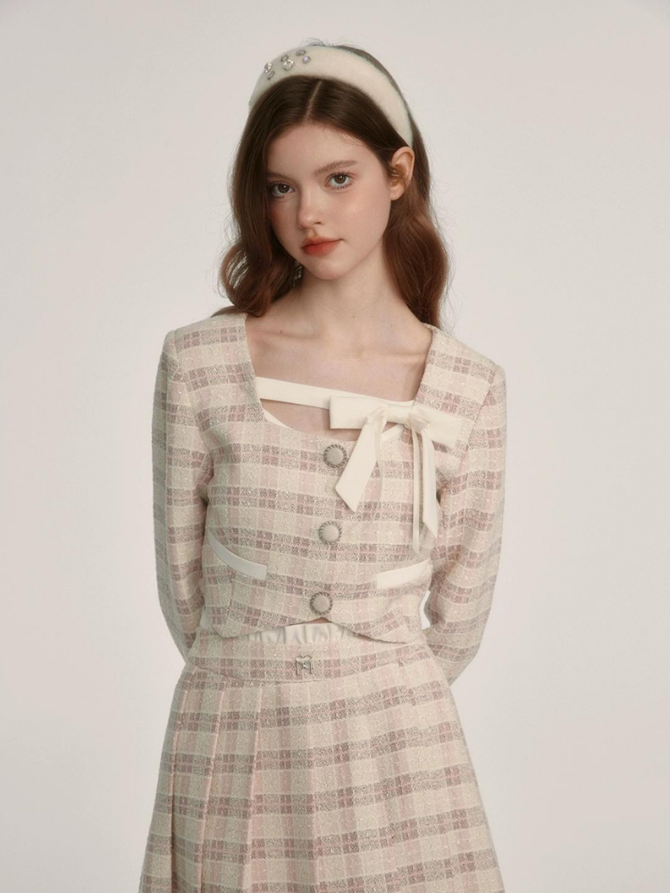 Fragrance Style Plaid Pleated Skirt Suit【s0000003452】