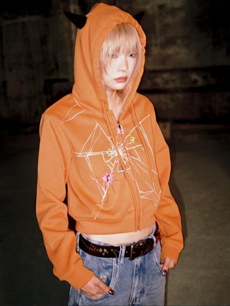 Crackle Print Pointed Short Sweatshirt Jacket【s0000004815】